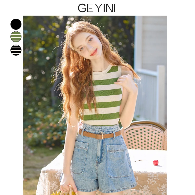 歌依妮条纹针织背心女内搭2025新款春季外穿甜美打底无袖吊带上衣