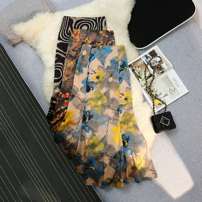 欧货复古向日葵印花鱼尾半身裙女春夏款高腰修身显瘦性感包臀长裙