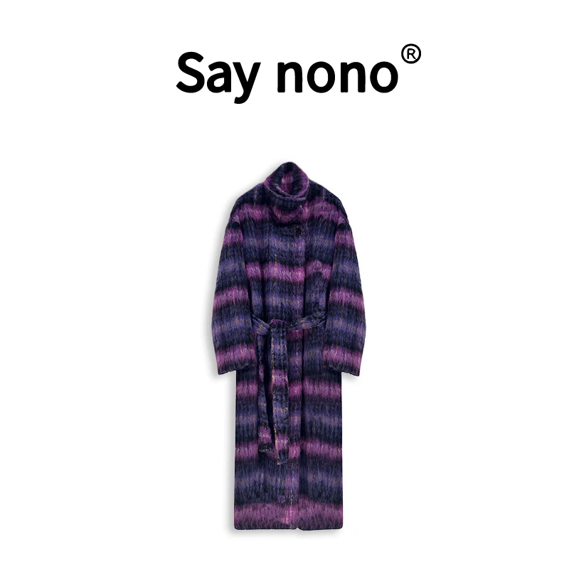 Saynono★WWG《复古长绒马海羊毛紫格女装外套》BB23281