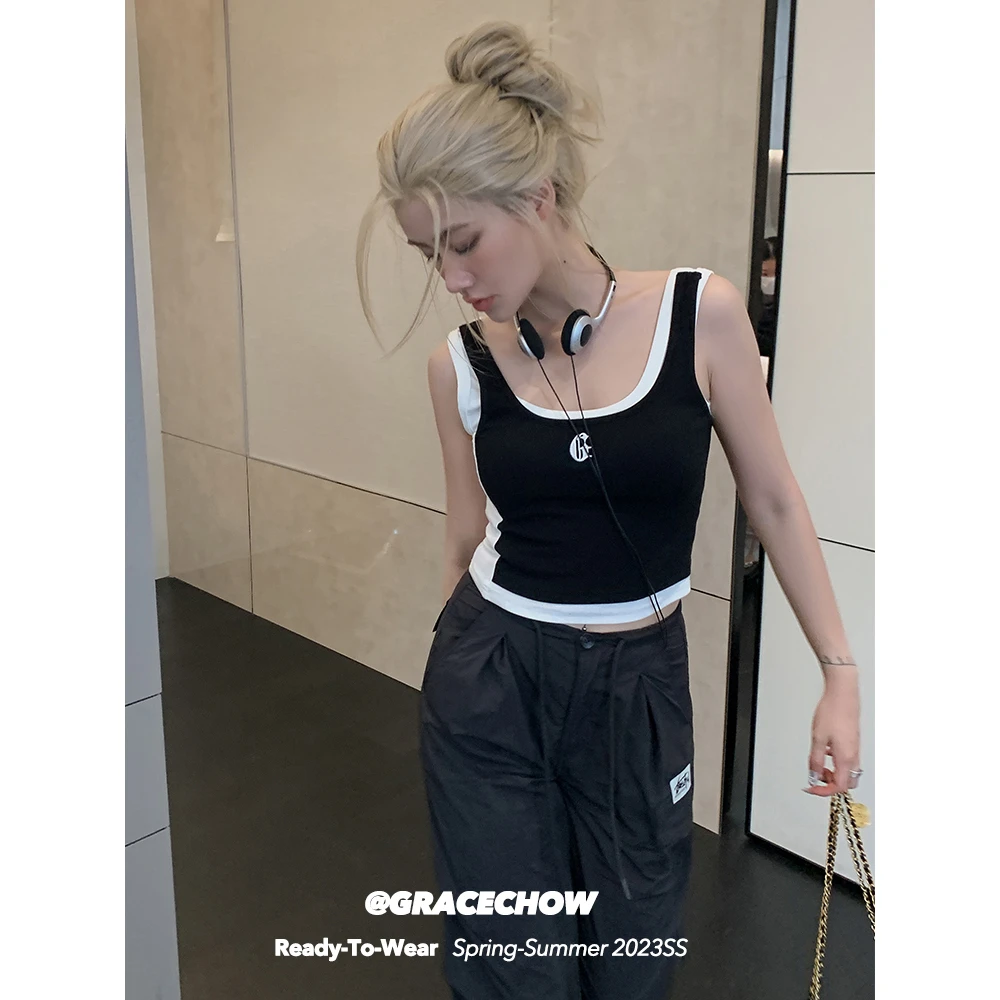 GRACE CHOW【周扬青】恋恋盛夏 锁骨精撞色假两件背心吊带