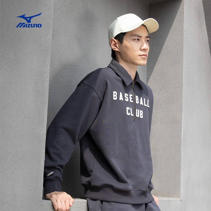 Mizuno/美津浓男女休闲宽松POLO领复古圆领HERITAGE针织套头衫