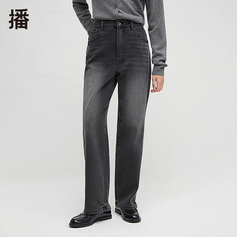 【陈嘉尔专属】播时尚休闲可系带腰头直筒牛仔裤BDR3KD3313
