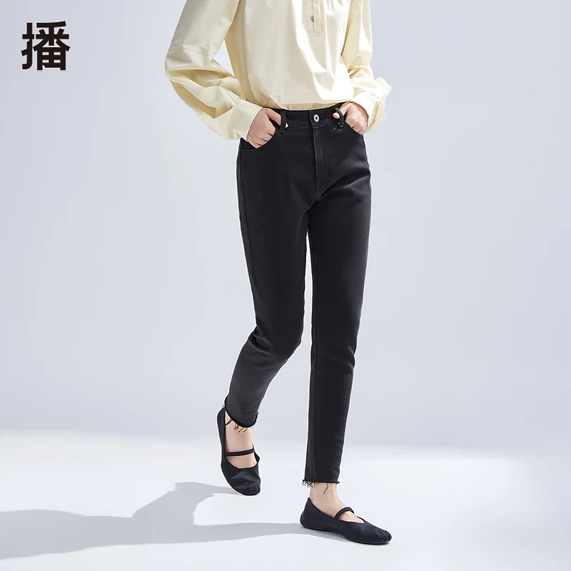 0165【赵老板专属】播时髦高腰小脚裤毛边牛仔裤BDR1KD0165