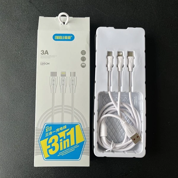 全新未使用  3A 1.2米三合一充电线 适用苹果 一拖三车载数据线