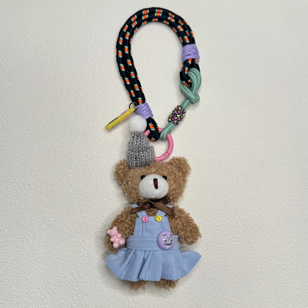 A.FLORE韩国原创手工可爱包包挂件挂饰蓝色连体裙针织帽小熊