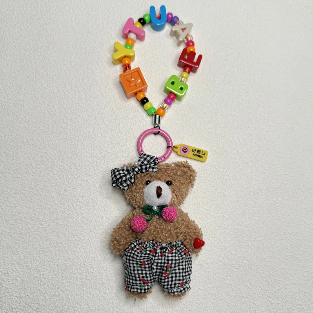 A.FLORE韩国原创手工可爱包包挂件挂饰亚克力串珠樱桃格子裤小熊