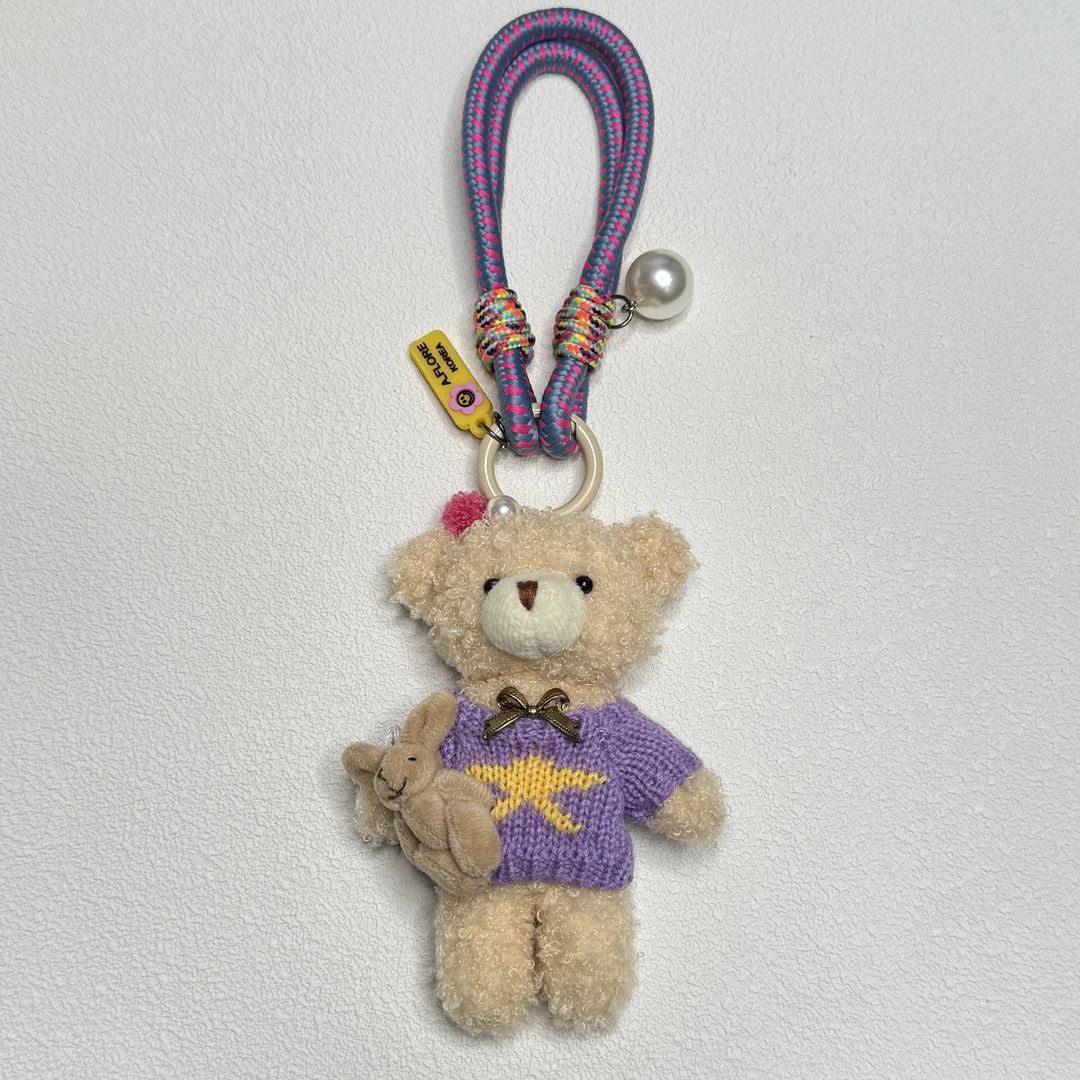 A.FLORE韩国原创手工可爱包包挂件紫毛衣兔兔小熊