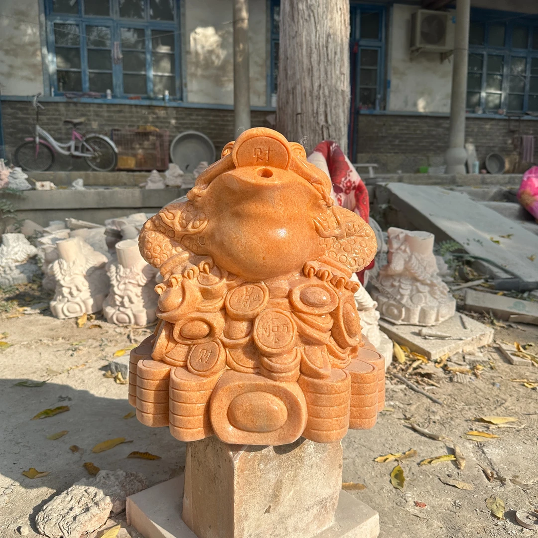 石雕金蟾招财摆件青石三足金蟾家居开业办公室风水晚霞红石头金蟾