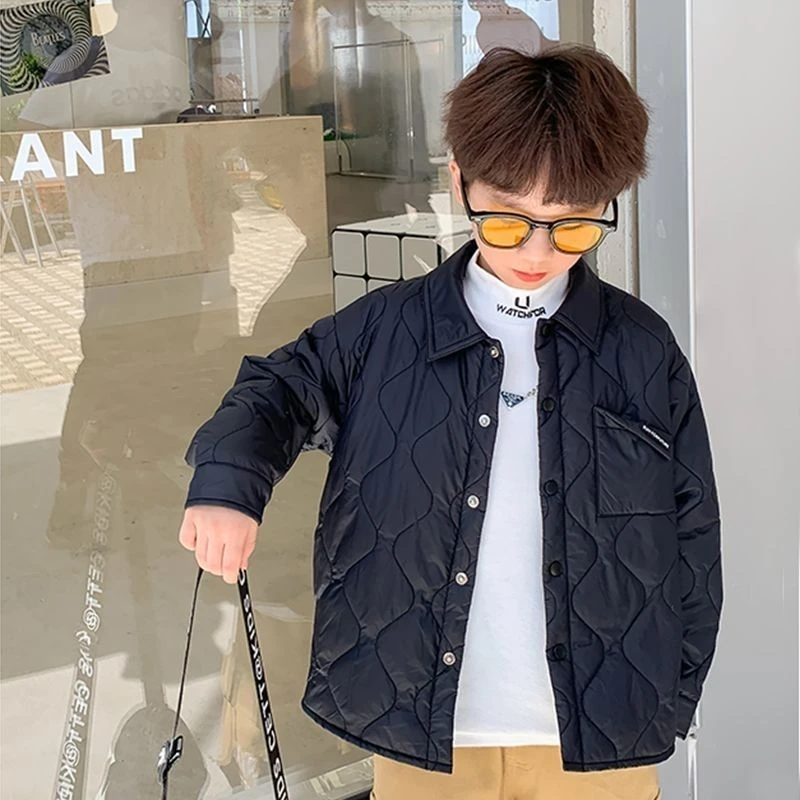 男童棉服外套2022新款韩版夹棉外套秋冬装外穿纯色儿童轻薄棉