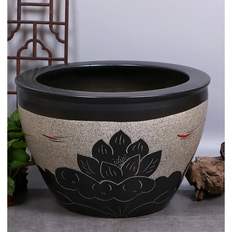 景德镇陶瓷大缸锦鲤金鱼缸仿古特大号荷花缸庭院大水缸招财狮耳缸