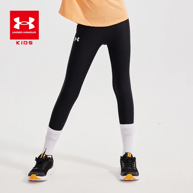 安德玛儿童女童休闲黑色速干弹力时尚九分紧身裤针织大童运动训练