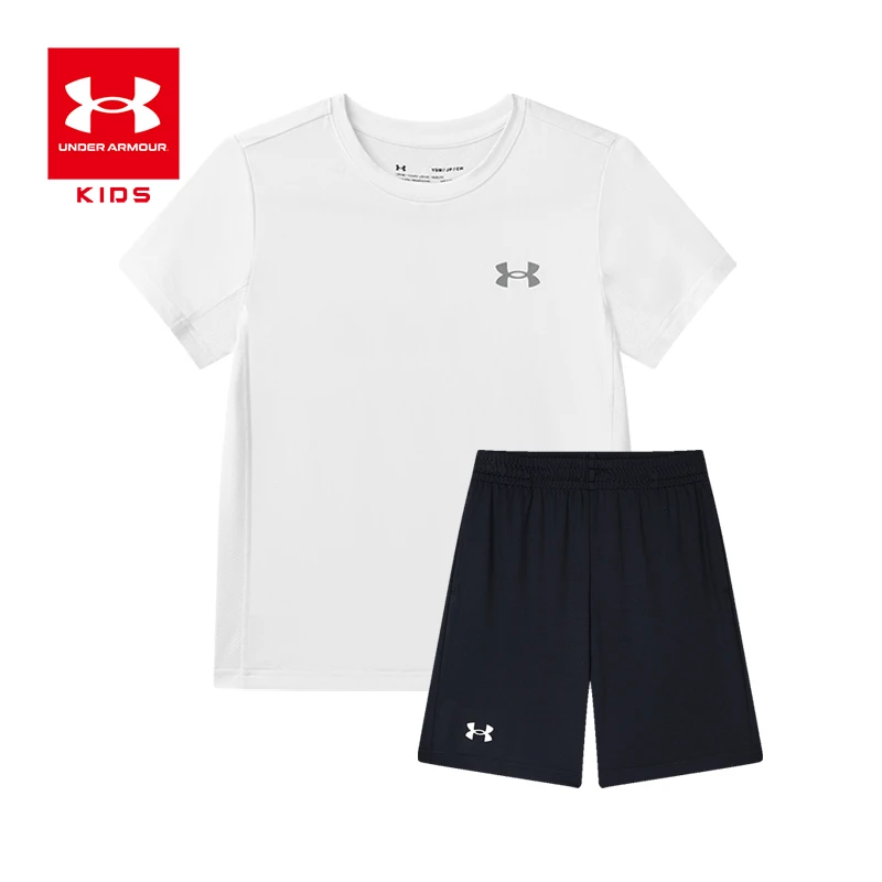 安德玛儿童速干短袖T恤短裤运动套装中大童男童透气男童夏装套装P
