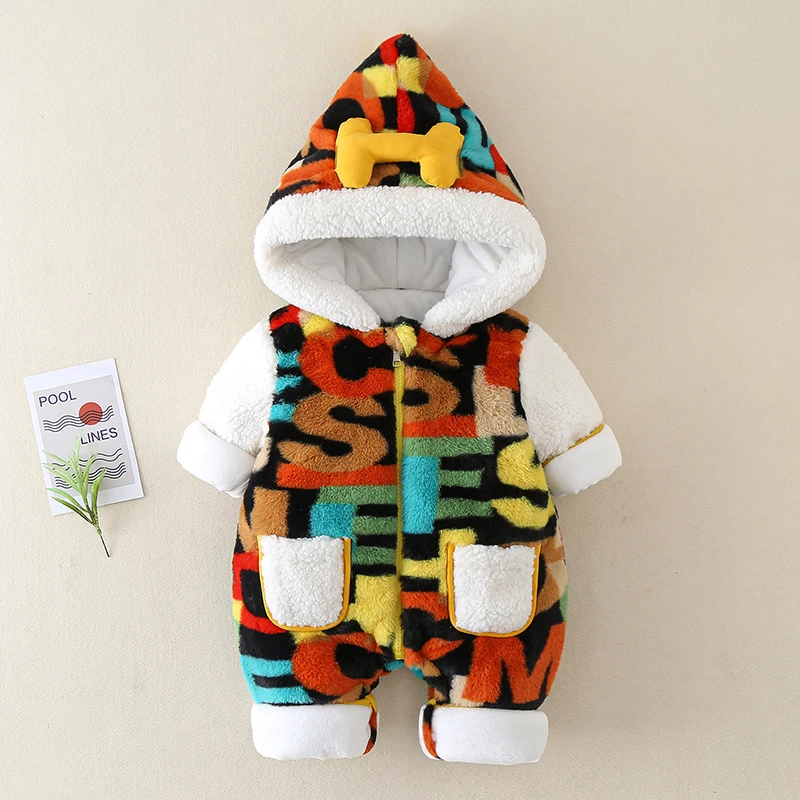 婴儿冬装男女宝宝连体衣加绒厚夹棉满月超萌哈衣棉服冬季22B207