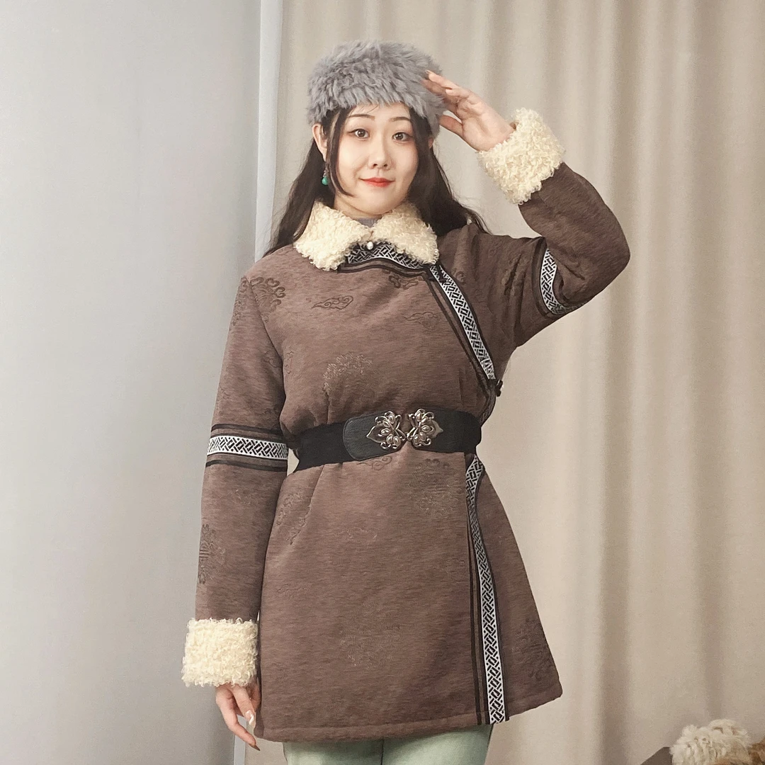 蒙古元素新款气质民族风雪尼尔舒适保暖棉袄外套手工扣洋气