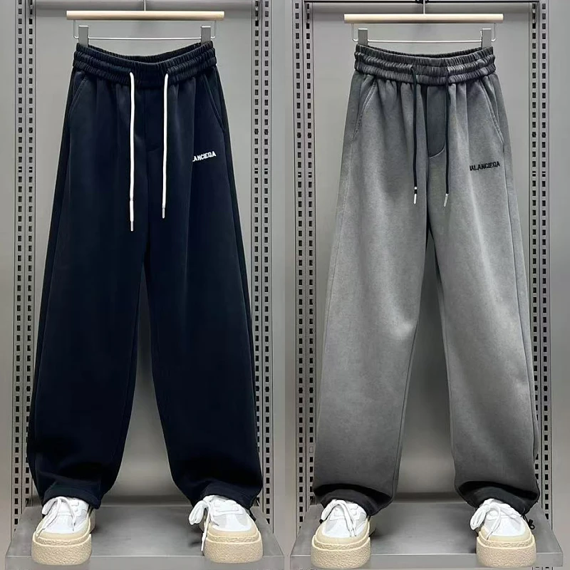 2025秋季休闲裤男做旧脏脏裤刺绣时尚百搭阔腿裤痞帅潮牌直筒长裤