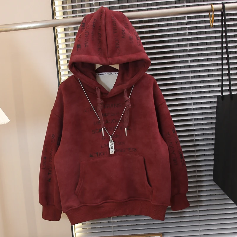 【西西家】儿童加绒卫衣2024新款男女童百搭秋冬装连帽上衣加厚保暖