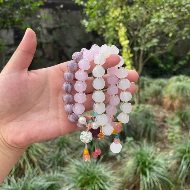 非金属玻璃手链 【杭州发货】琉璃莲花手串单圈