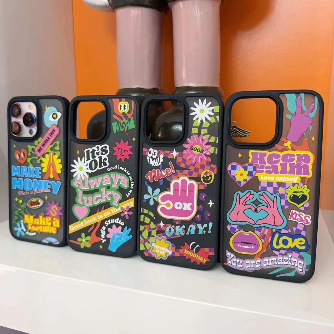 Q适用于苹果15Promax手机壳iPhone15Pro时尚涂鸦夜光14Promax防摔