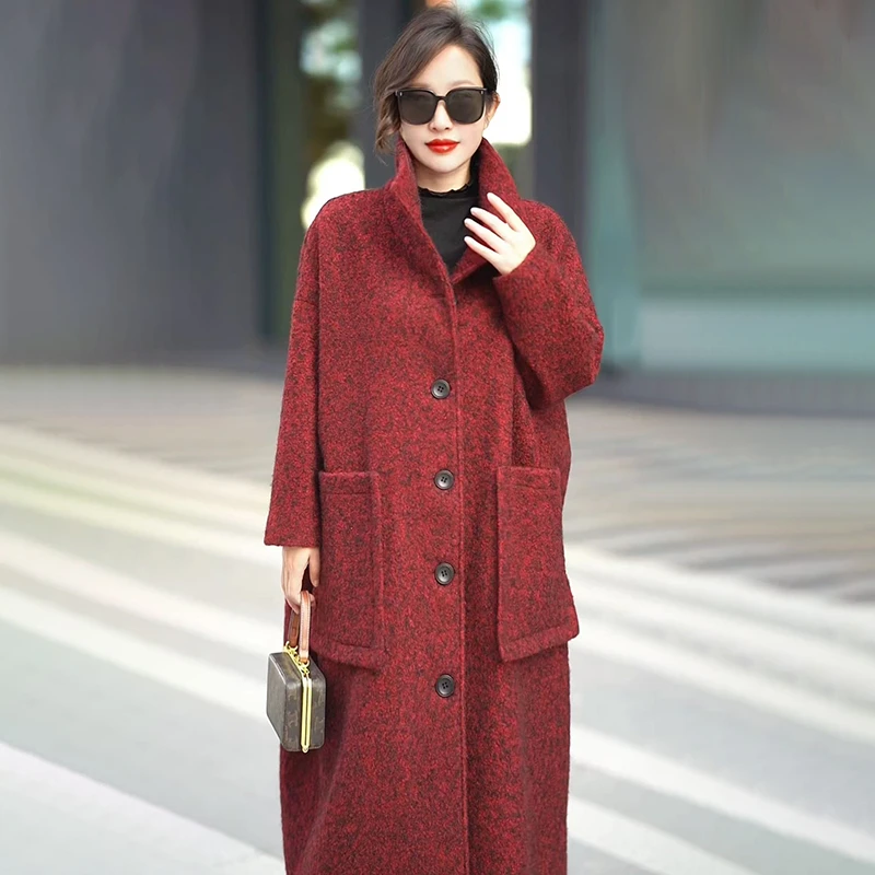 欧货外贸版羊毛呢子大衣女垂坠感风衣外套秋冬新款气质中长款外披