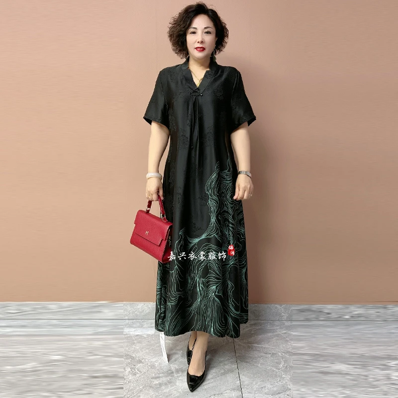 加肥加大码200斤连衣裙夏季新款阔太太时尚洋气遮肚显瘦中长裙子