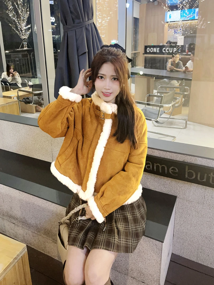 毛毛外套新款女装短款颗粒全羊毛外套皮毛一体皮草服装秋冬季外套