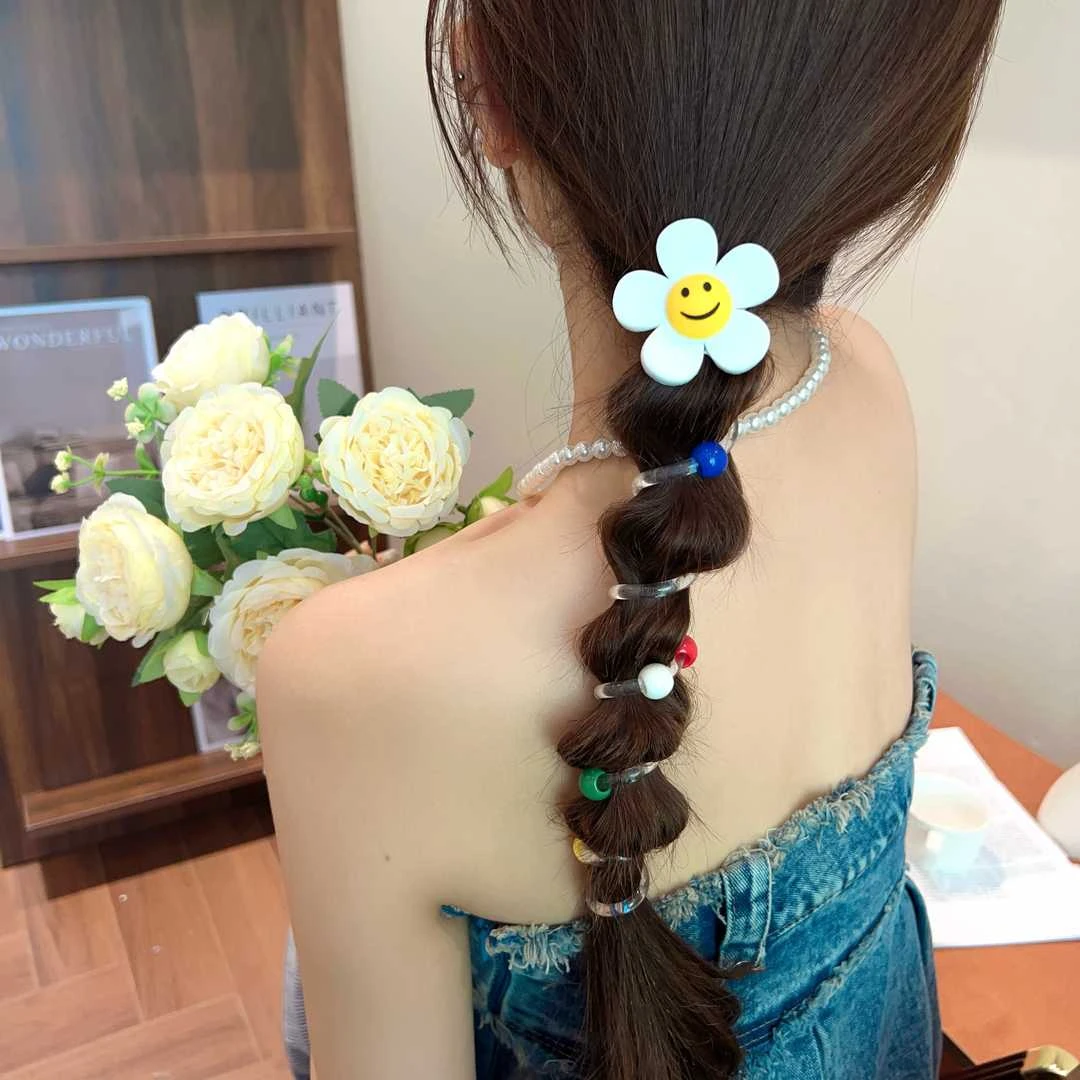 元气少女可爱串珠马尾编发神器笑脸太阳花电话线发圈头绳新款超仙