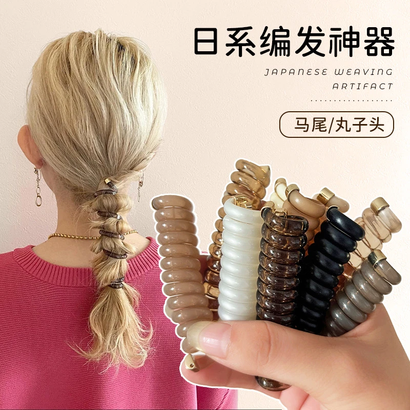 非金属发饰 直条电话线发圈高弹力耐用头绳百搭高马尾扎头绳皮筋
