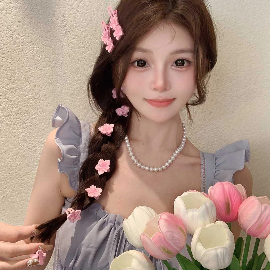 温柔粉色樱花发夹甜美少女奶油质感可爱前额侧边碎发bb夹发饰发卡