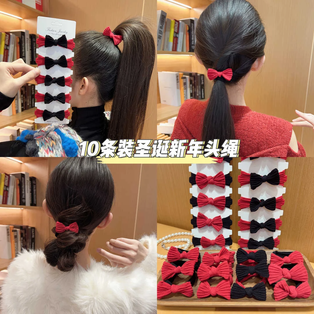新年红色系发绳高级感扎马尾丸子头绳秋冬发圈丝绒蝴蝶结发绳发饰