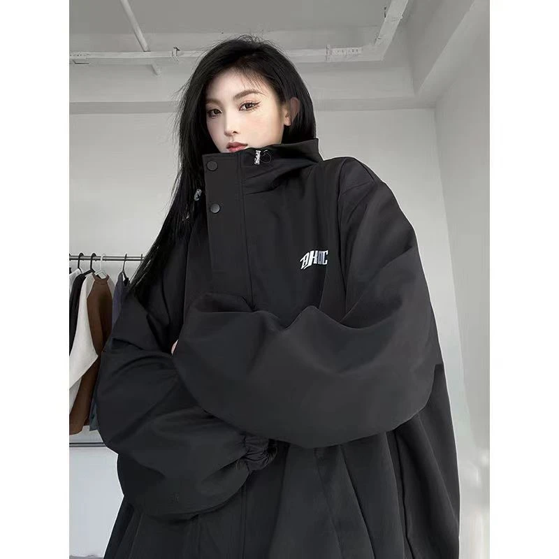 黑武士冲锋衣女款美式潮牌宽松休闲外套春季ins潮流户外防风夹克