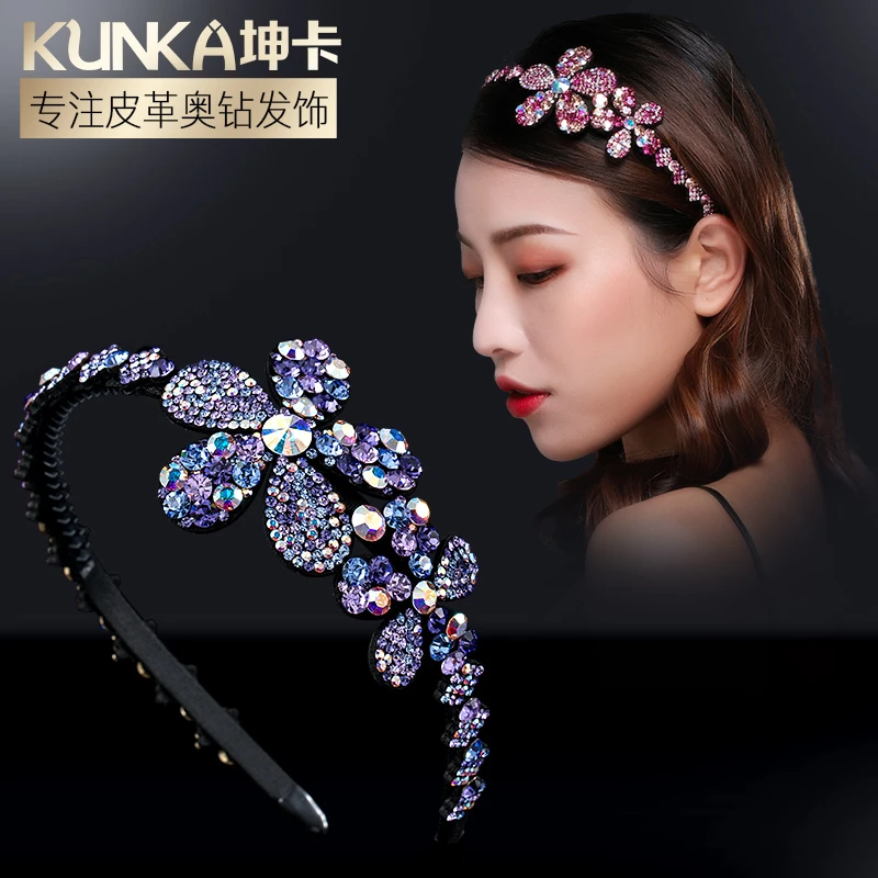 kunka/坤卡镶钻花朵水钻发箍简约带防滑齿可爱发箍