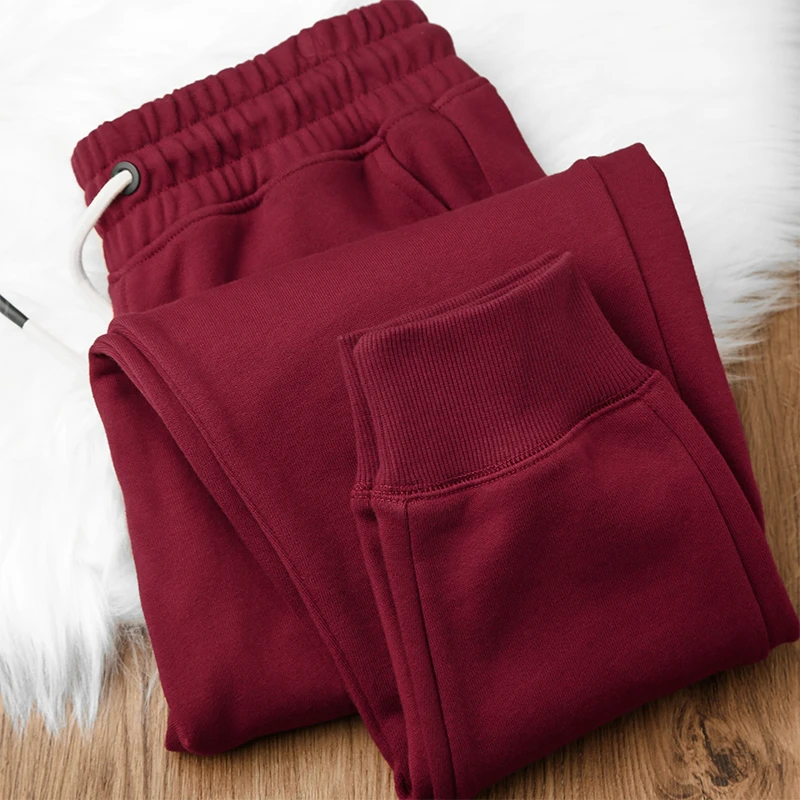 枣红色减龄又显白！秋冬穿重磅宽松休闲卫裤女抽绳毛圈束腿裤男秋