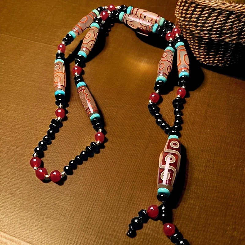 藏传，玛瑙项链，一到九眼全家福