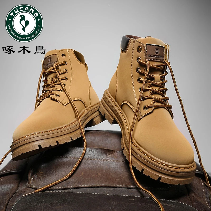 【正品】啄木鸟男鞋2024新款轻便百搭英伦风马丁靴男士复古大黄靴