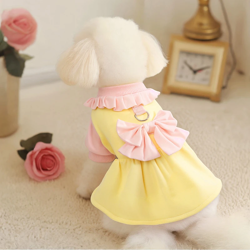 狗狗衣服春秋款小型犬宠物可牵引公主裙比熊泰迪雪纳瑞春季卫衣裙