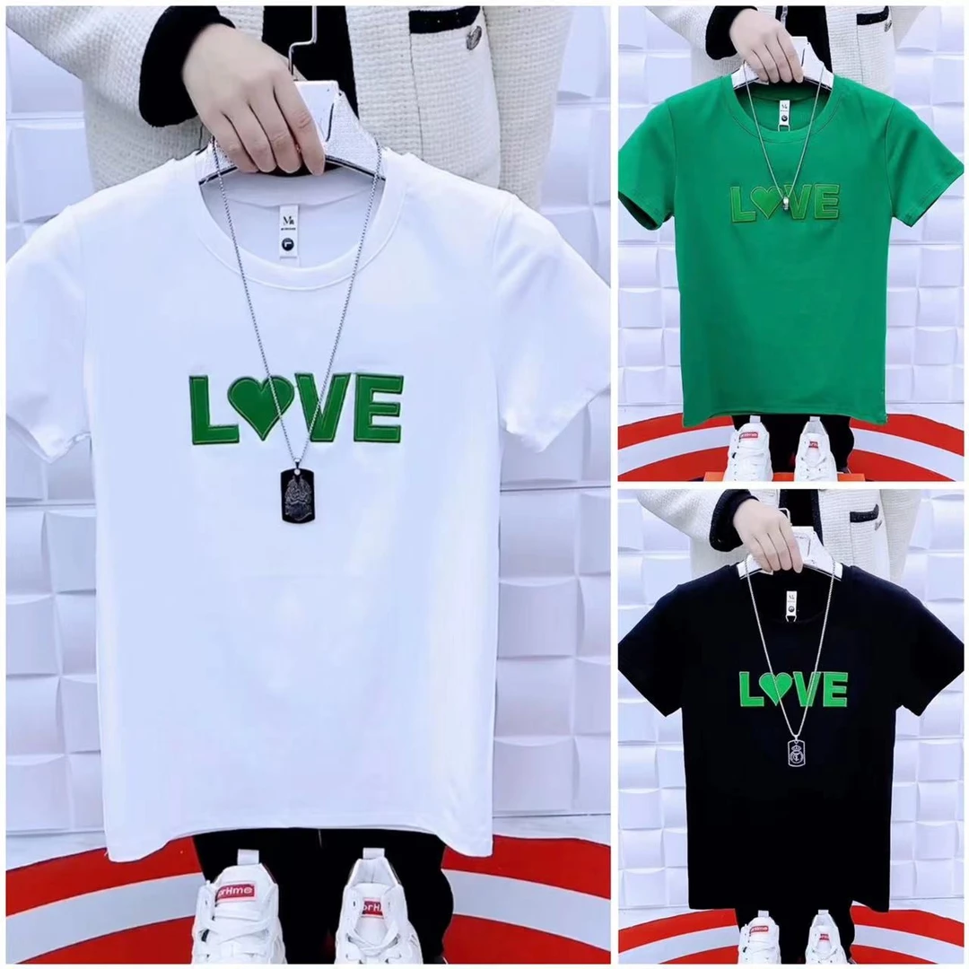 夏季新款简约清爽字母刺绣男士圆领T恤1689短袖修身百搭韩版潮男