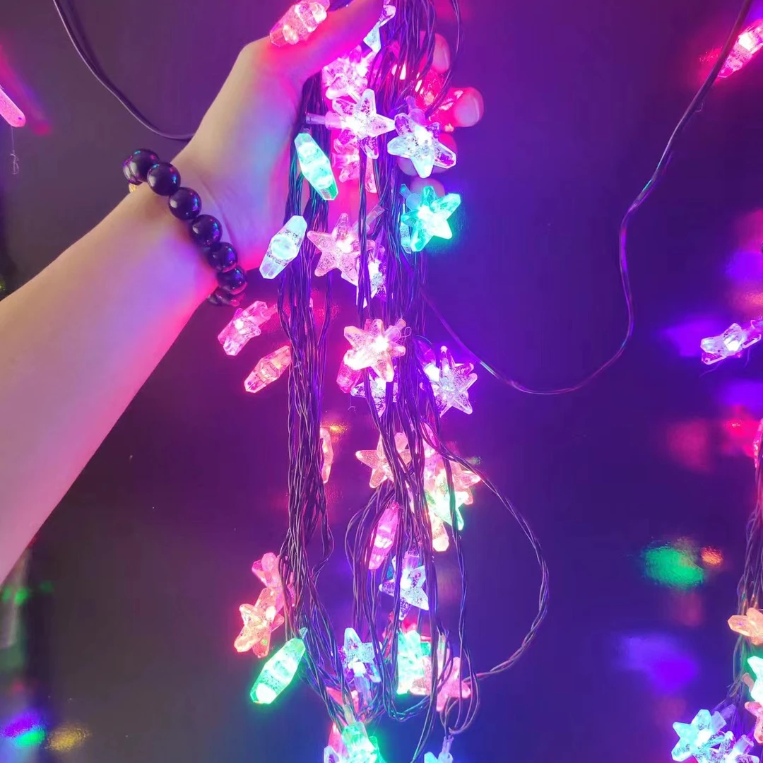 速朗新年装饰彩灯15米防水球高亮系列三色五星c04 10.2米48灯