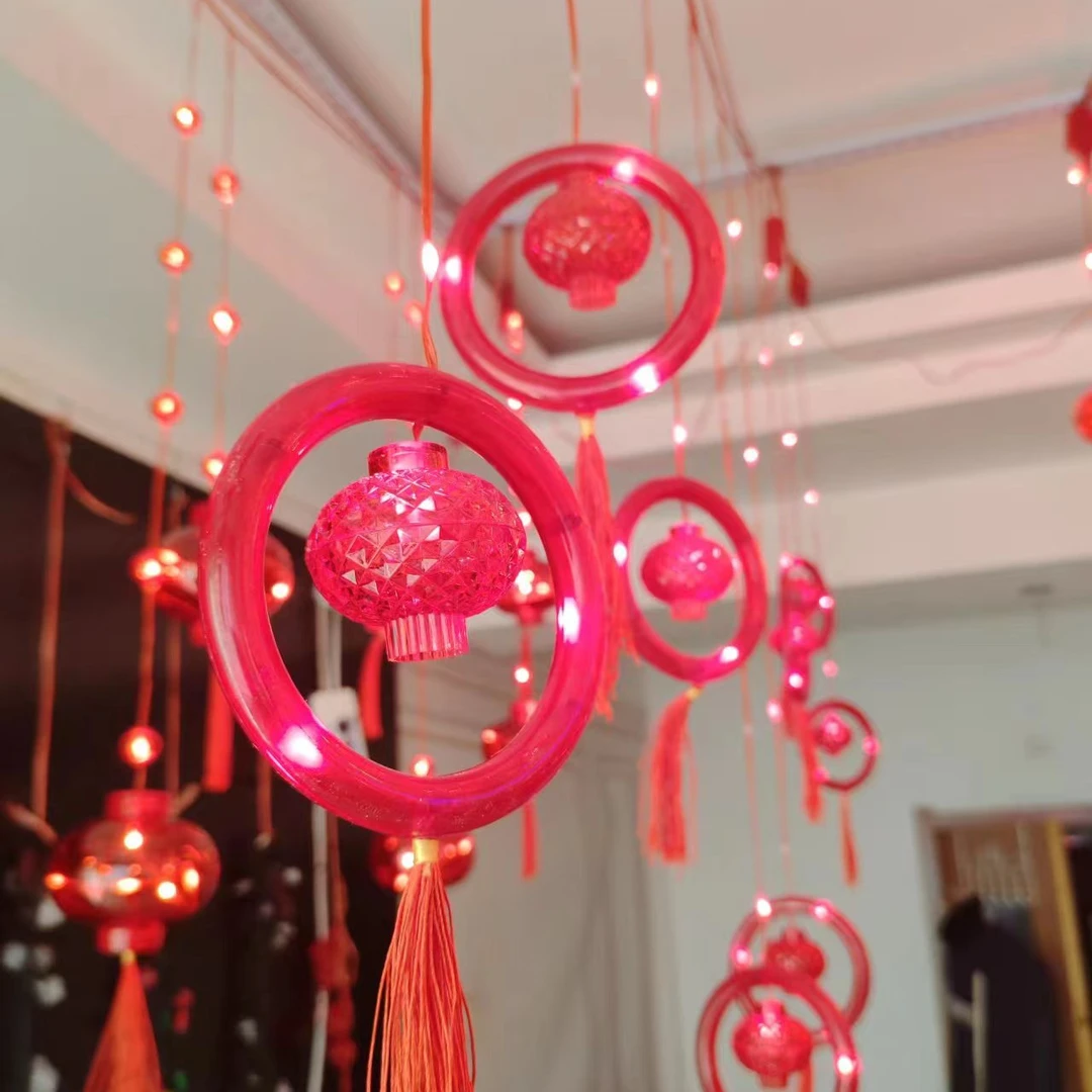 新年彩灯皮线10挂圆环灯笼L03 3.2米10灯