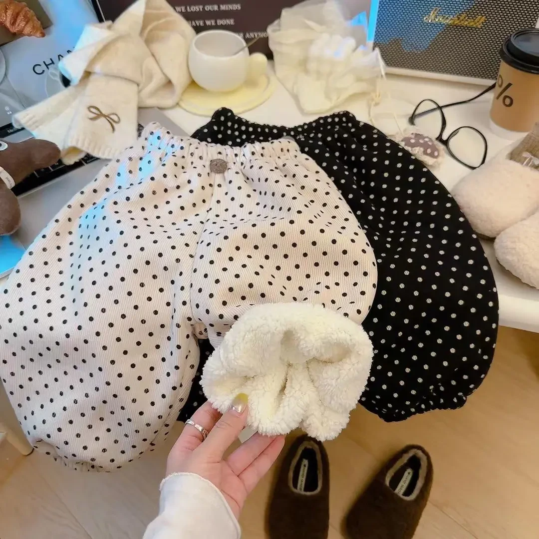 儿童秋冬季韩系波点灯芯绒萝卜裤男女童简约百搭休闲裤