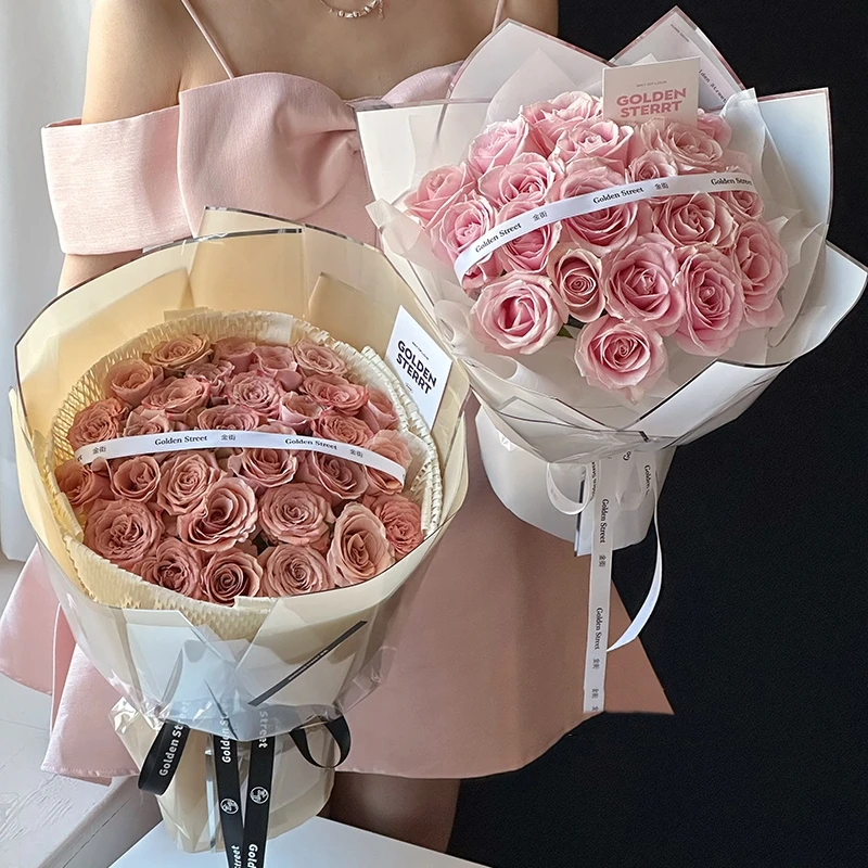 【花姿材】新款银离子5.3丝双面烫金半透明果冻膜水光膜花艺包装