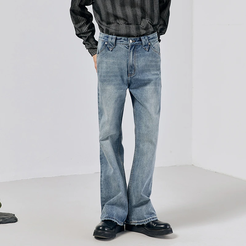 Simple Project做旧水洗蓝牛仔裤春夏复古微喇叭裤百搭休闲长裤男