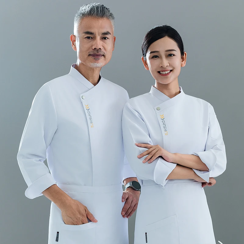 高档厨师服长袖男快餐饭店后厨厨房帮厨员工工作服印绣字透气