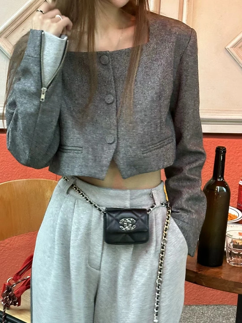 椰妮韩国东大门2024秋冬新款zero zero设计感短款西装外套套装女