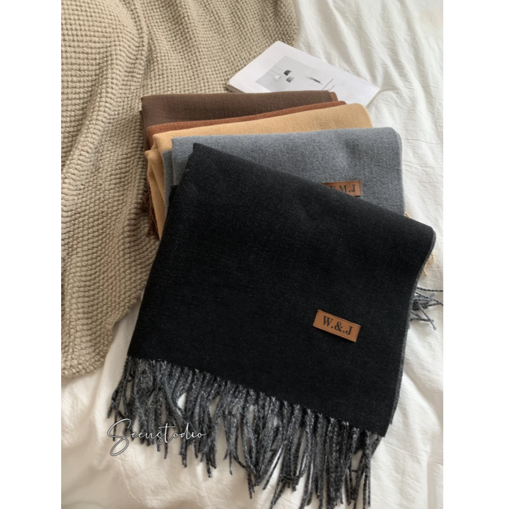 双面纯色围巾秋冬季简约氛围感长款百搭亲肤保暖流苏高级感围巾