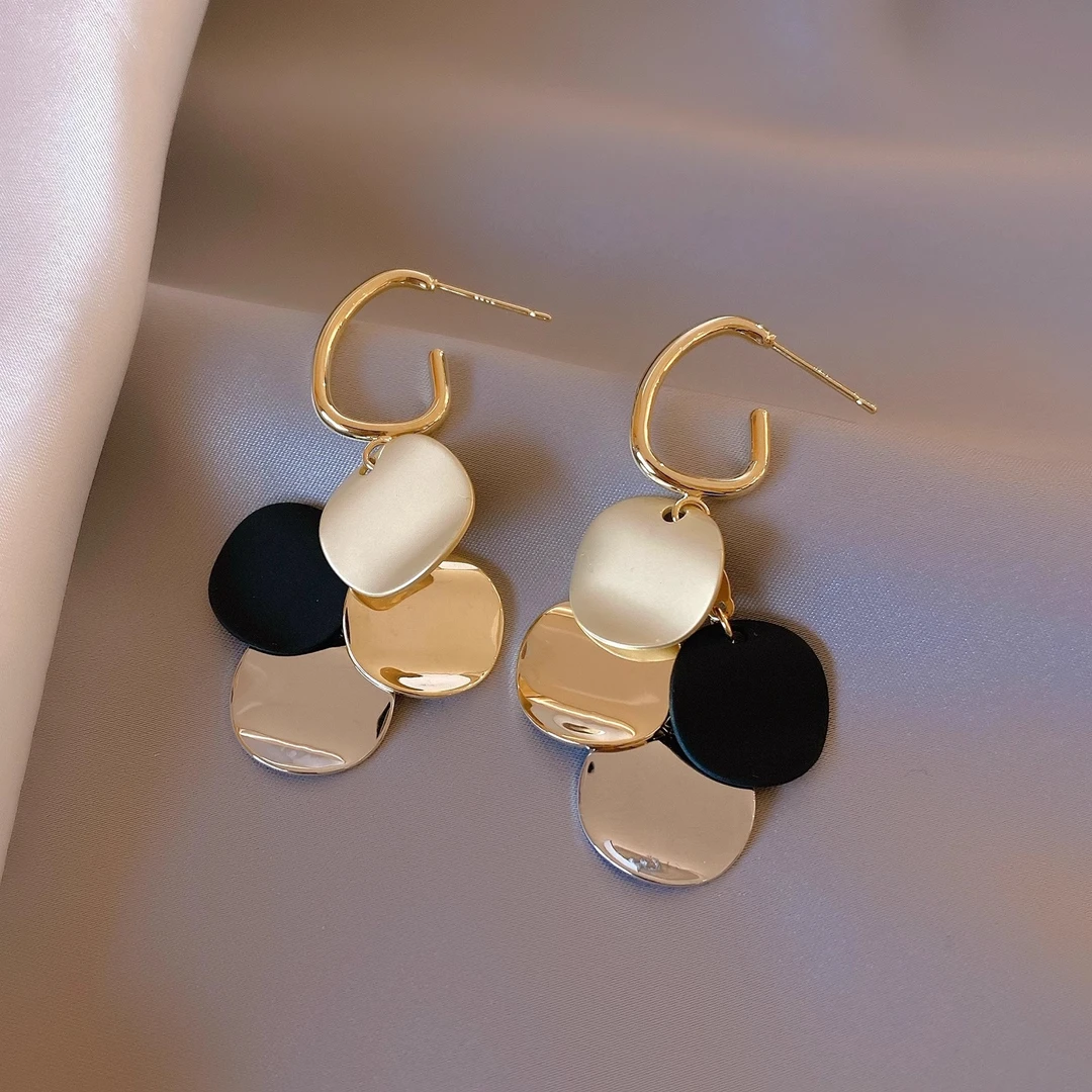 铜合金耳饰 春夏2025新款光亮圆片耳坠小香风气质耳环长款耳饰女1