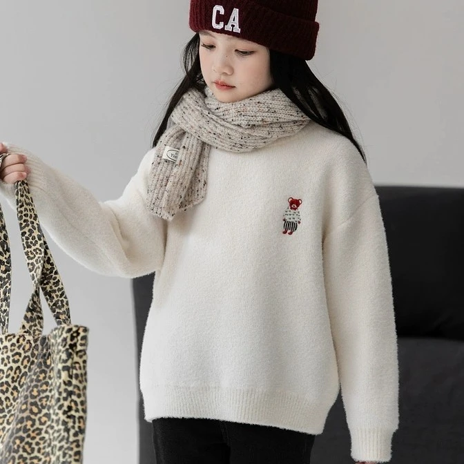 女童一体绒新款儿童针织衫洋气不起球保暖套头加绒加厚公主风毛衣