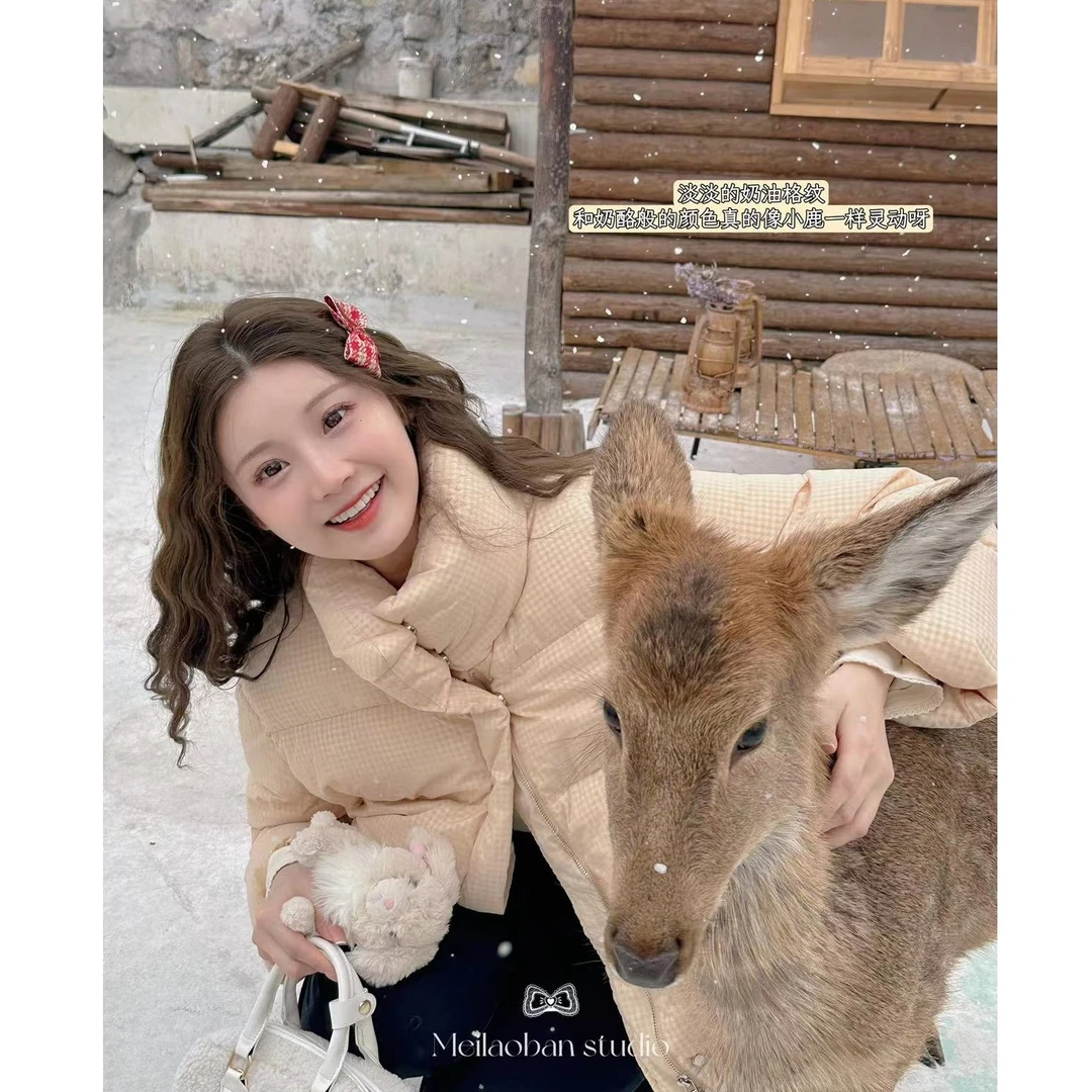 妖精的美美 【布蕾奶芙】秋冬甜美少女韩版格纹羽绒