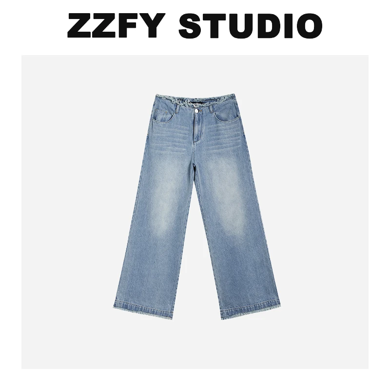 ZZFYSTUDIO百搭毛边直筒水洗时尚阔腿牛仔裤24NZK331929L