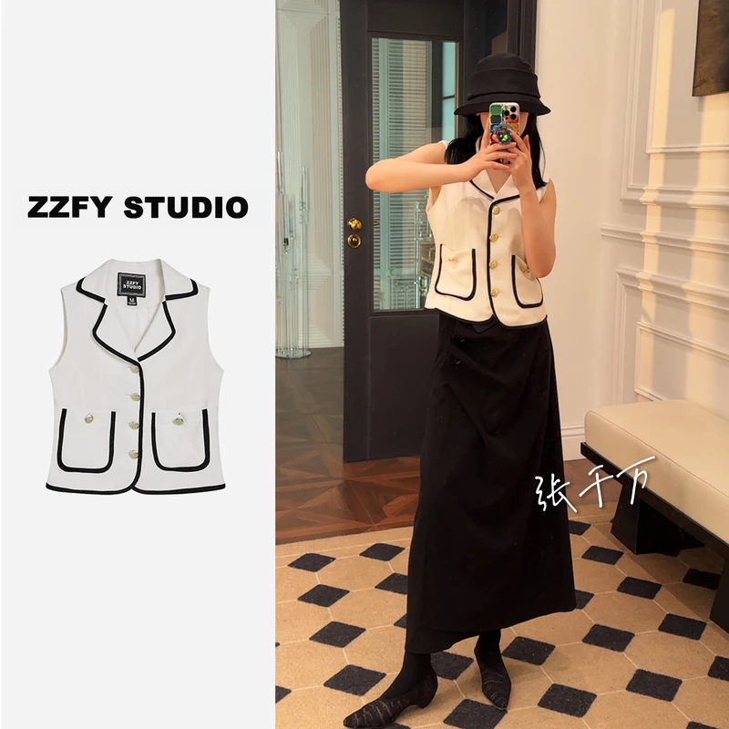 【超总专属】ZZFY STUDIO 黑色镶边西装马甲 24YDMJ123002W