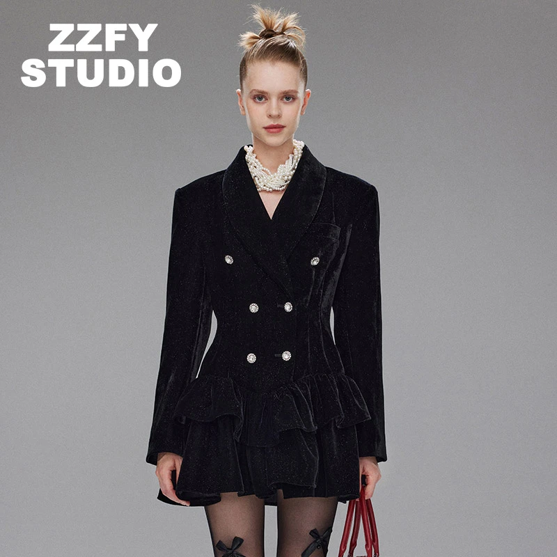 【超总专属】ZZFY STUDIO 亮丝丝绒西装外套连衣裙 23CXF322351B